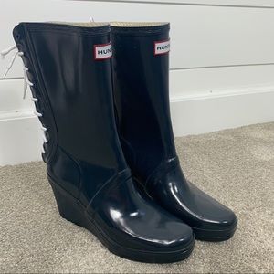 Hunter Verbier Wedge Dark Blue Lace Rain Boots